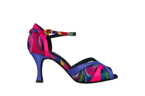 Dance Naturals 272 Ortensia Vibrant Multicolor Print Suede Ladies Latin Dance Shoe with Cutouts