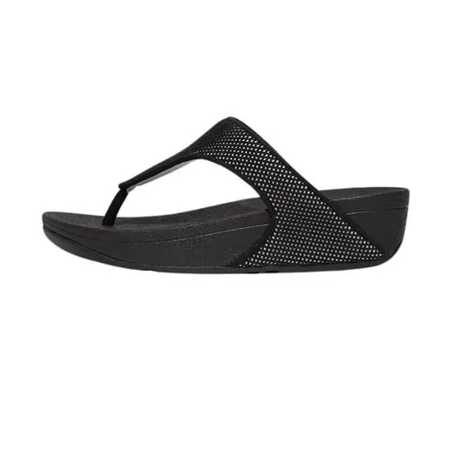 Fitflop Lulu Water-Resistant Two-Tone Webbing Toe-Thongs Sandals - Black