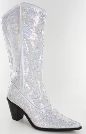 Helen's Heart Silver Sequins Blingy Cowboy Boots