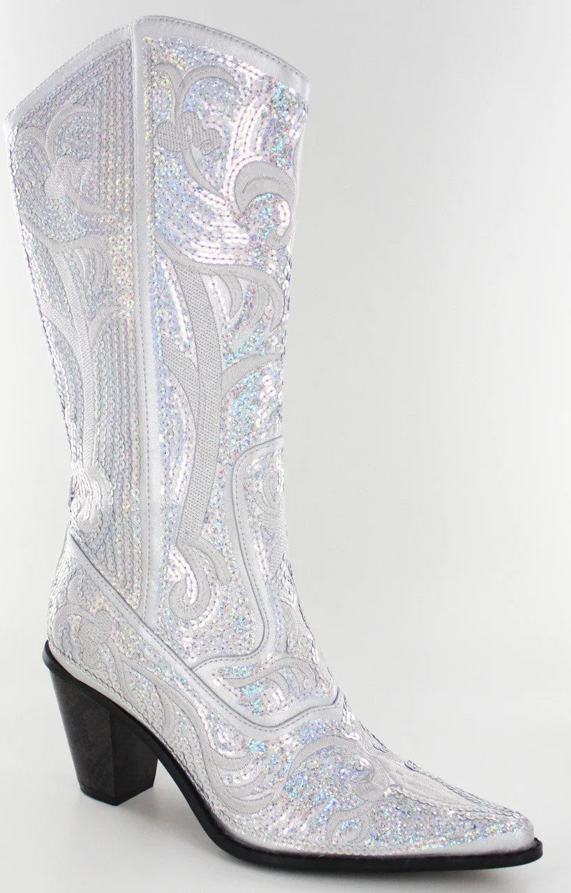Helen's Heart Silver Sequins Blingy Cowboy Boots