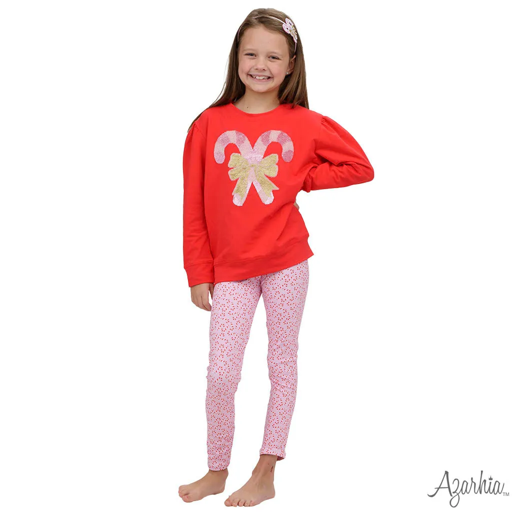 Holly Red sweatshirt with Pink Sequin Candy Canes