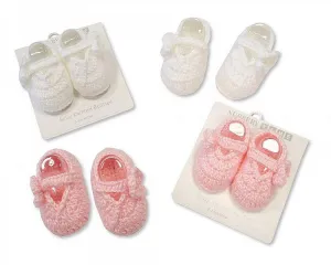 Knitted Baby Booties - Pink and White-344
