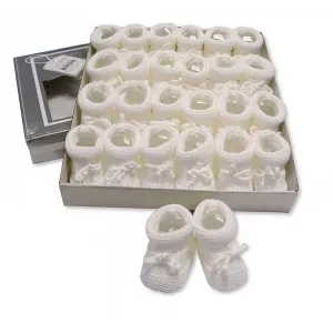 Knitted Tie-Up Baby Booties-White (0-3 Months) Bss-116-359w