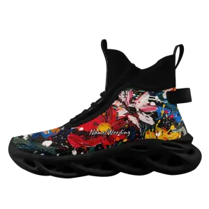 Luxury Gifts,Personalized Floral Design Sneakers, Custom Breathable and Light-weight Shoes, Glow at Light