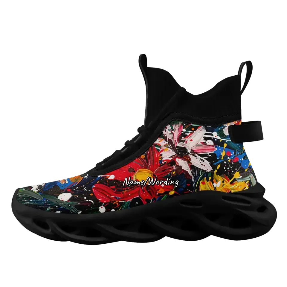 Luxury Gifts,Personalized Floral Design Sneakers, Custom Breathable and Light-weight Shoes, Glow at Light