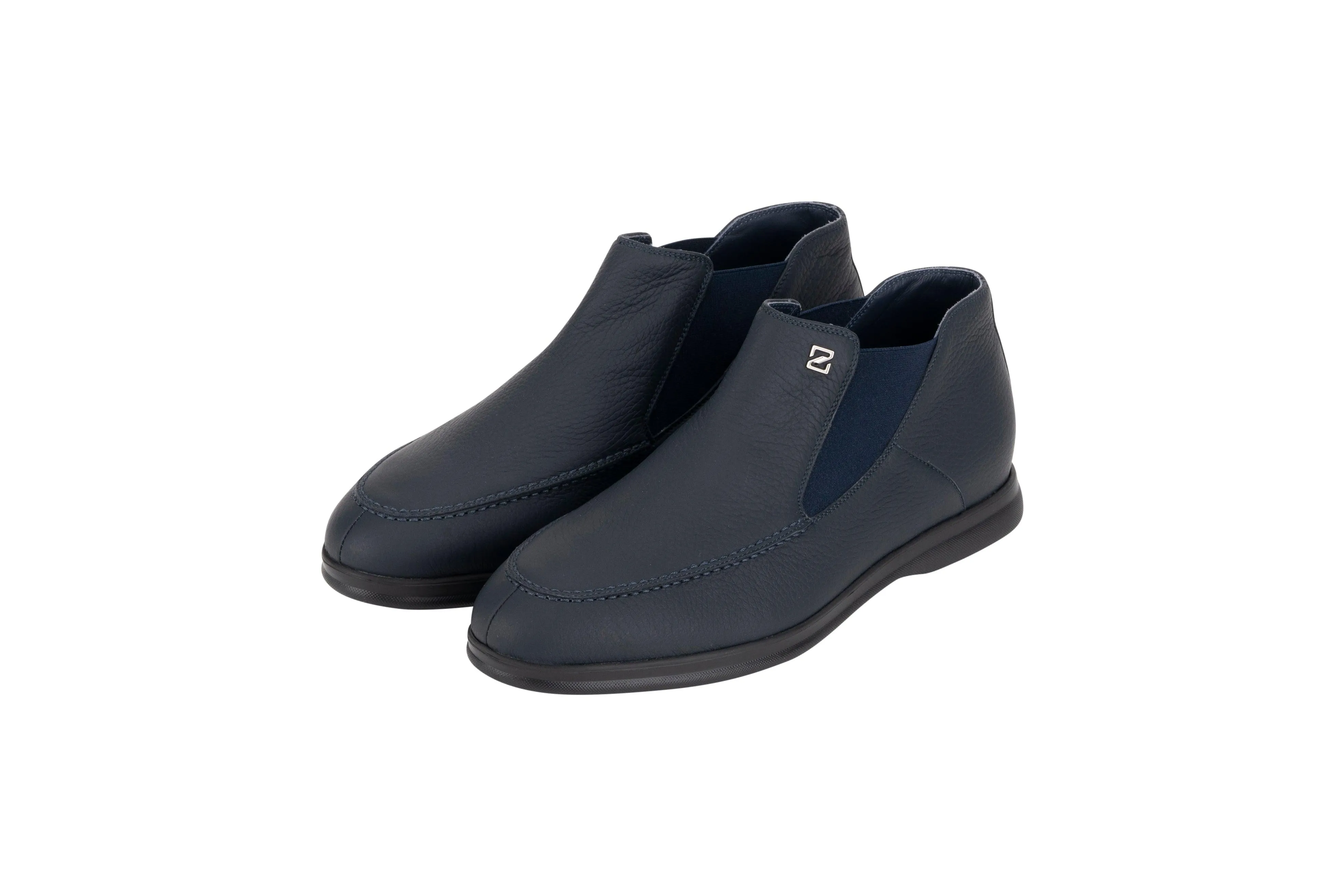 Navy Ankle Leather Boots