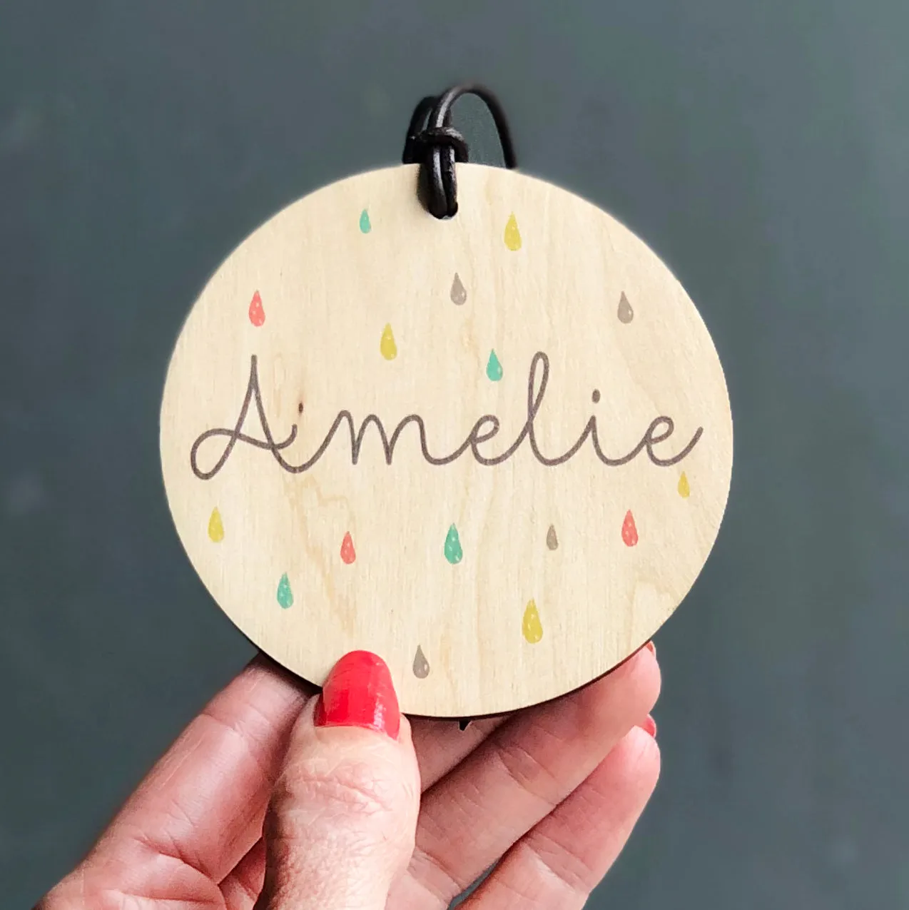 Personalised Rain Drops Baby Bag Tag