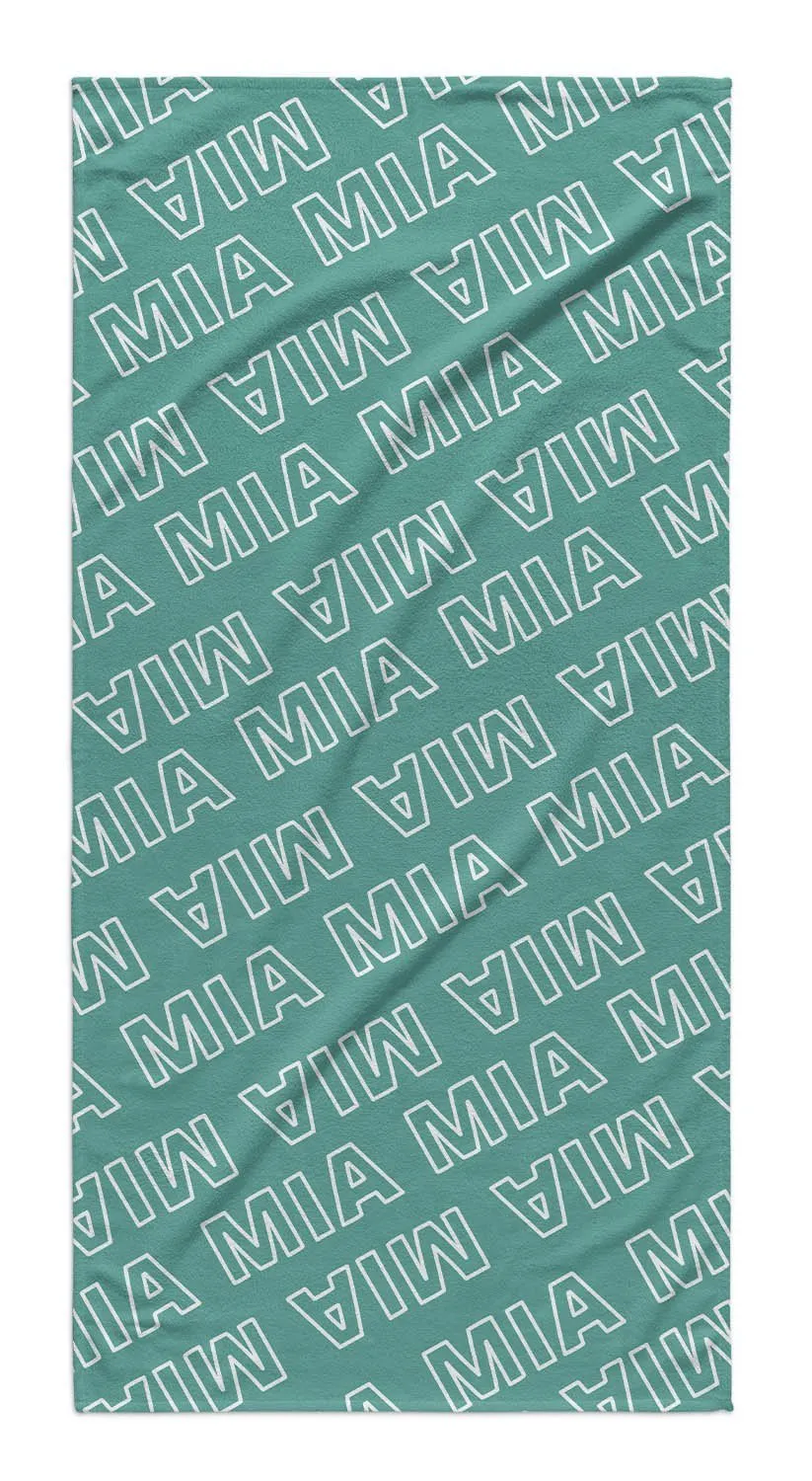 PERSONALIZED REPEAT PREMIUM BEACH TOWEL - OUTLINED