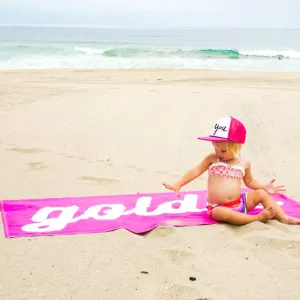 PERSONALIZED SOLID RETRO CURSIVE PREMIUM BEACH TOWEL