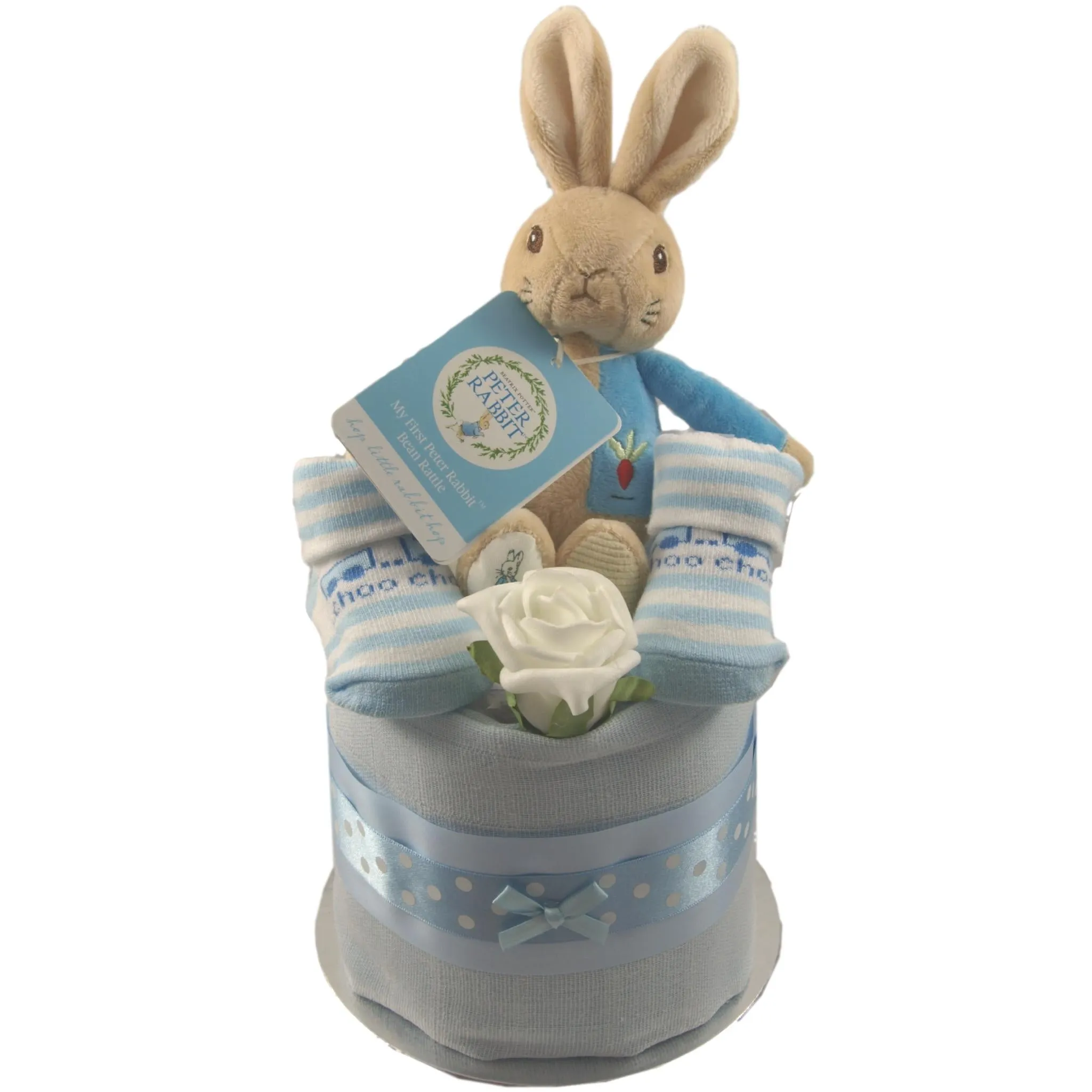 Peter Rabbit Baby Boy Nappy Cake with Booties