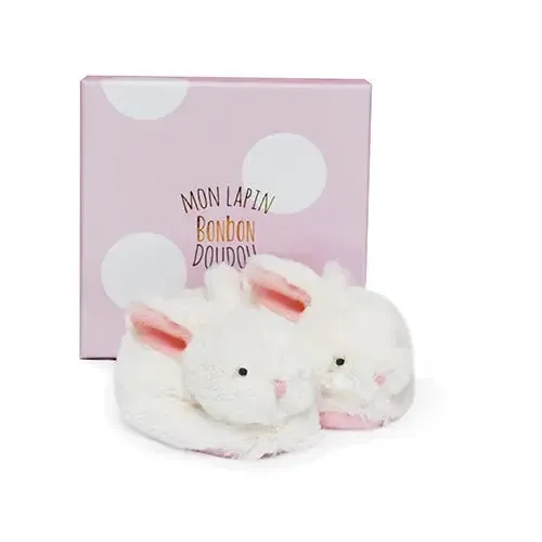 Plush rattle baby booties - pink