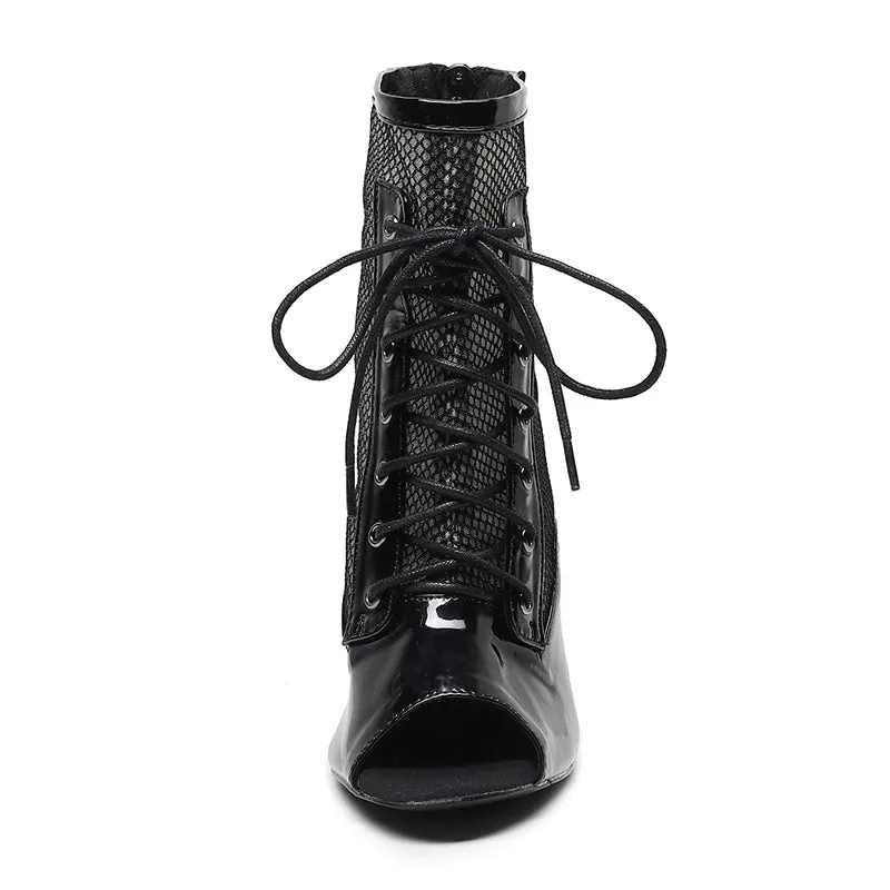 QJW Women's Customized Heel Rubber Sole  Jazz Shoes Lace-up Dance Heels Boots