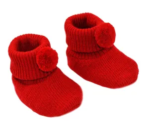 Red Acrylic Pom-Pom Baby Bootees - S408-R