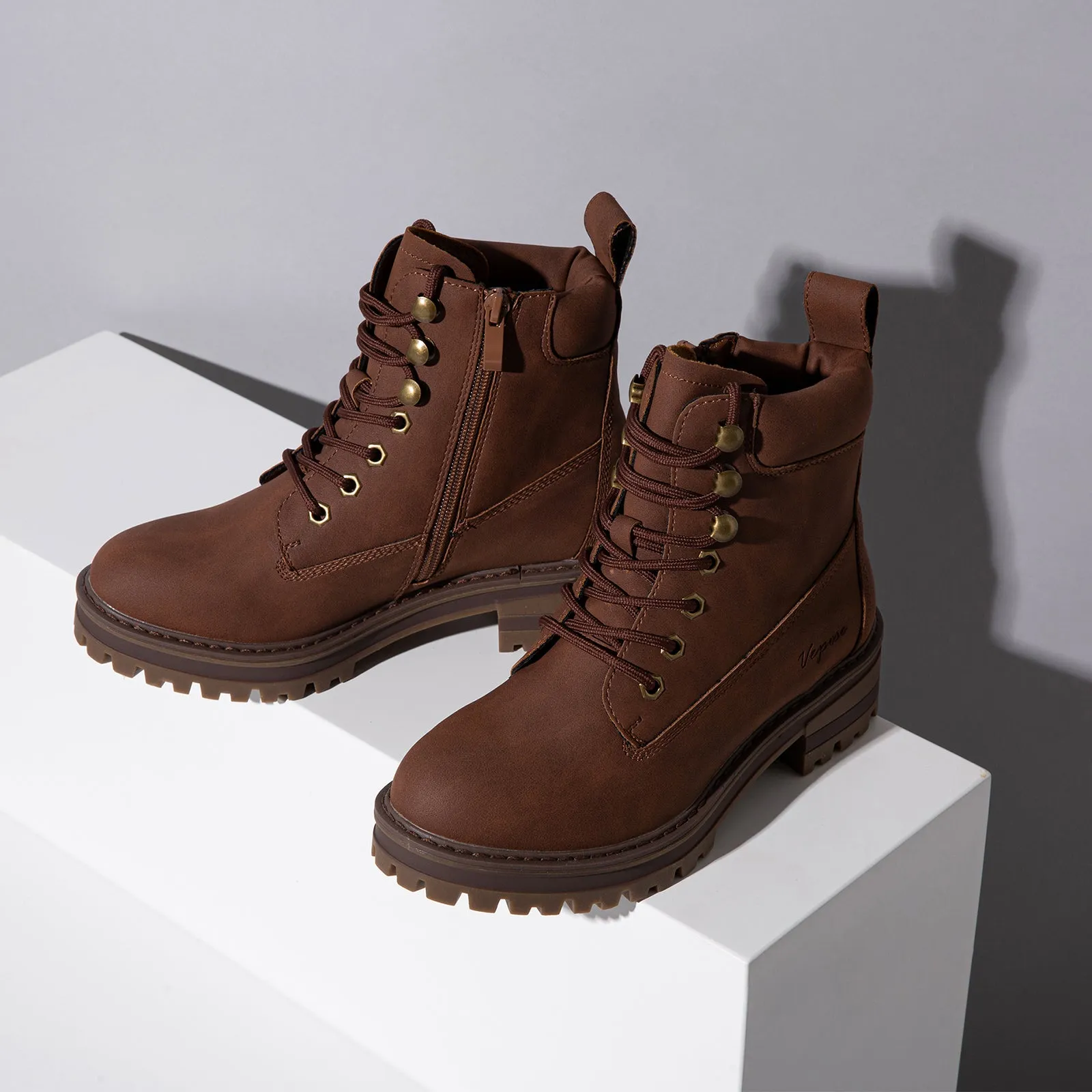 Vepose Women's 9609 Ankle Boots Fashion Lace Up Combat Booties for Women 2.0