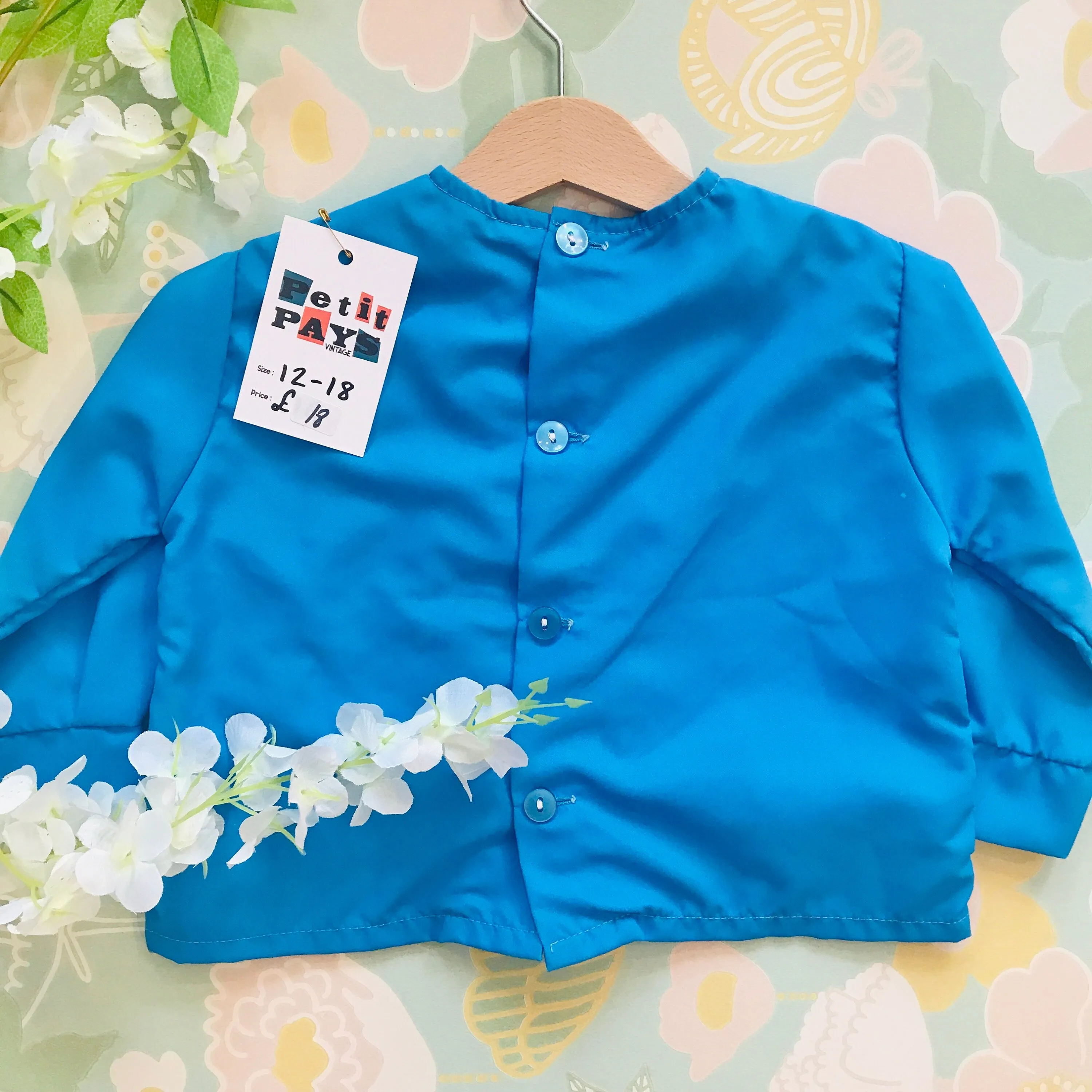 Vintage 1960s Blue "Birdies"  Baby / Toddler Nylon Shirt / Blouse French Made 12-18 Months