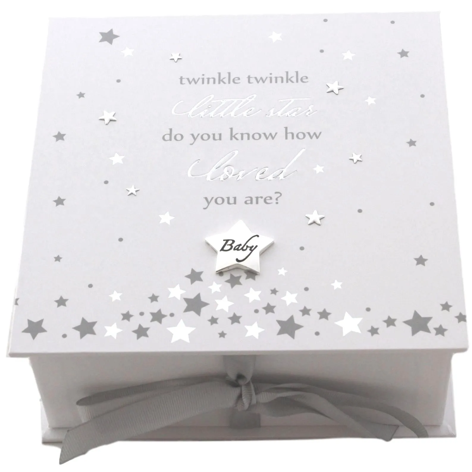 White and Silver Baby Boy Keepsake Box Gift Set