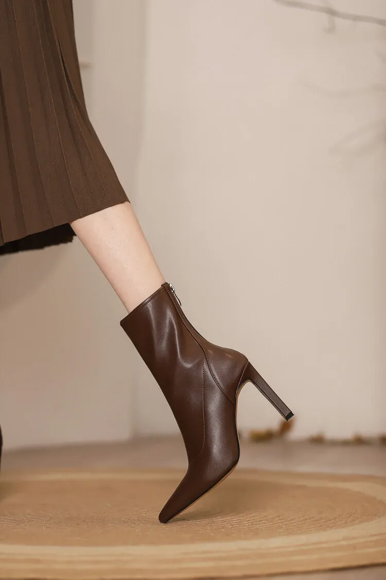 Women's Brown 9.5cm Slim Heel Rubber Sole Leatherette Jazz Shoes Closed Toe Dance Heels Boots